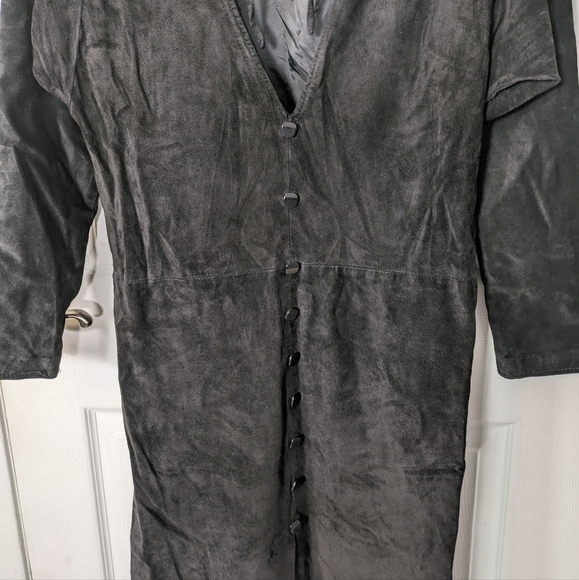 Vintage 80s Wilson's Genuine Leather Button Detail Low Back Midi Dress Size M - Picture 6 of 10